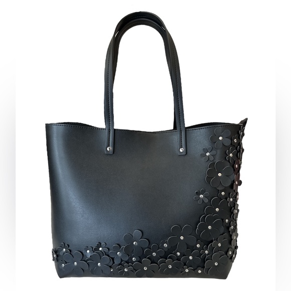 ✨BNWT Chelsea 28 Nordstrom Large Faux Black Tote Bag BONUS Clutch and Wallet✨ - Picture 3 of 17